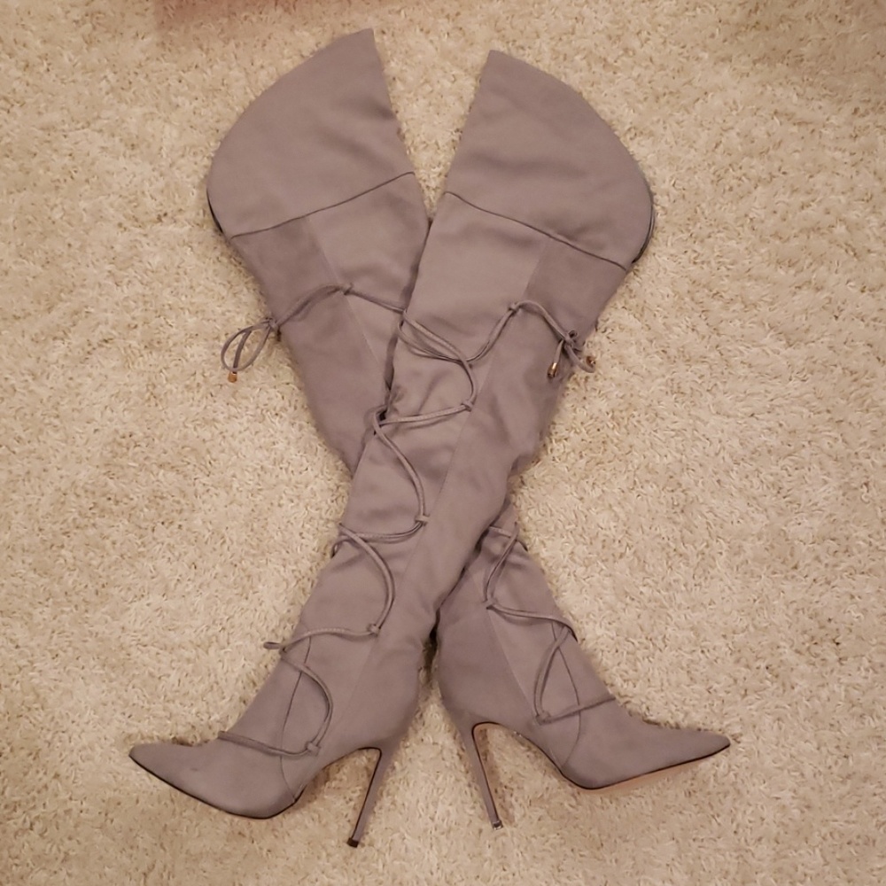 Thigh high Grey faux suede boots